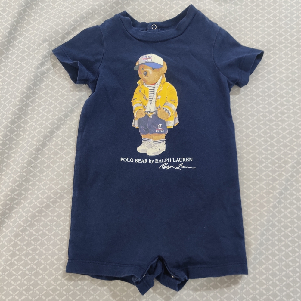 Polo Ralph Lauren Navy Blue Bear Bodysuit Romper Size 3mo